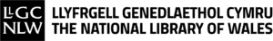 Logo gyda thestun: LLGC LlGC ar y chwith a Llyfrgell Genedlaethol Cymru Llyfrgell Genedlaethol Cymru mewn llythrennau bras ar y dde.